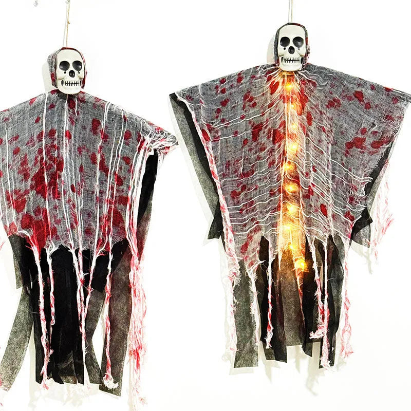 Plastic luminous skull hanging ghost Halloween decoration with blood-dyed colour for outdoor displays
