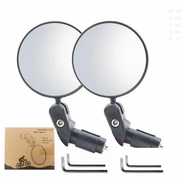 Black foldable convex rearview mirror extended on a table, showing its 7cm diameter and adjustable arm.