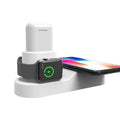 Black and white W3 three-in-one wireless charging station for Apple iPhone, Watch and AirPods