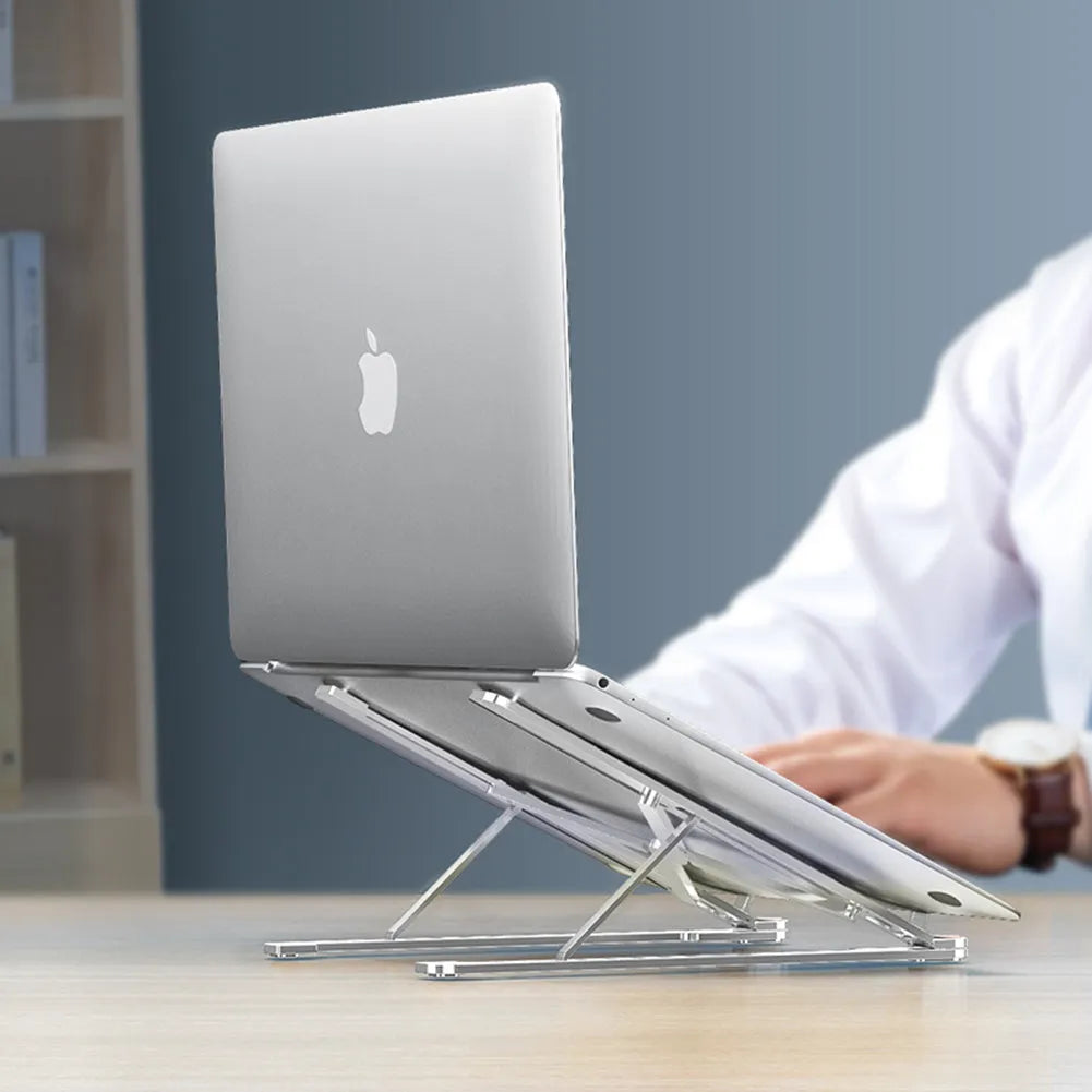 Foldable aluminum alloy laptop stand adjustable height for MacBook and tablets in deep grey