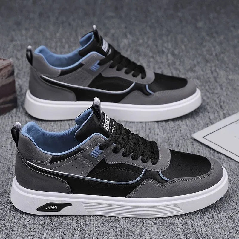 Men's Korean-style canvas board shoes in K701 Black colour with leather stitching detail