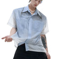 Men's blue and white gradient loose fit shirt with quilted detailing and short sleeves