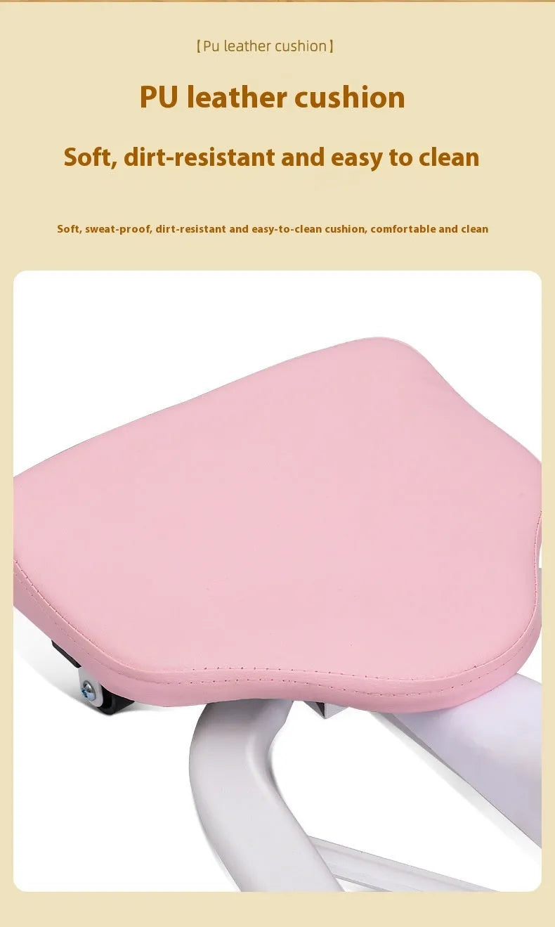 Pink and blue leg stretching hip opener fitness equipment with steel frame and foam padding