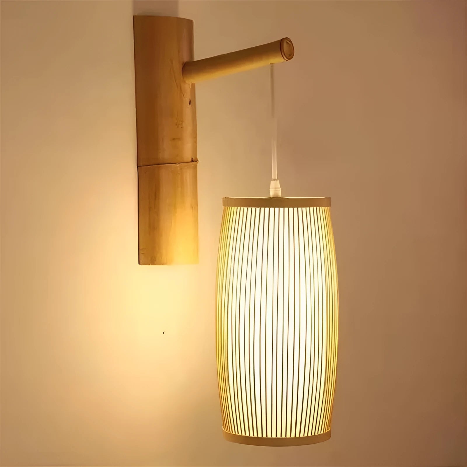 Bamboo plaited table lamp with natural texture and E27 fitting for bedside or hallway lighting