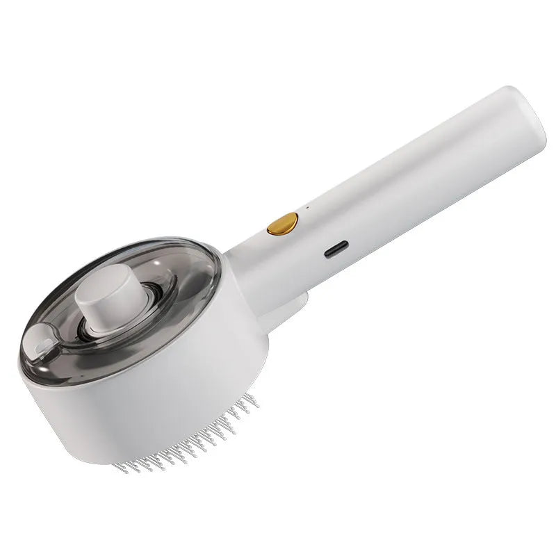 Ceramic white pet grooming brush with UVC light, spray nozzle, and fine soft needles for dogs and cats