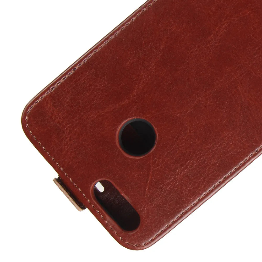 Huawei Honor 7X leather wallet phone case in black with visible card slots and a textured crazy horse pattern.