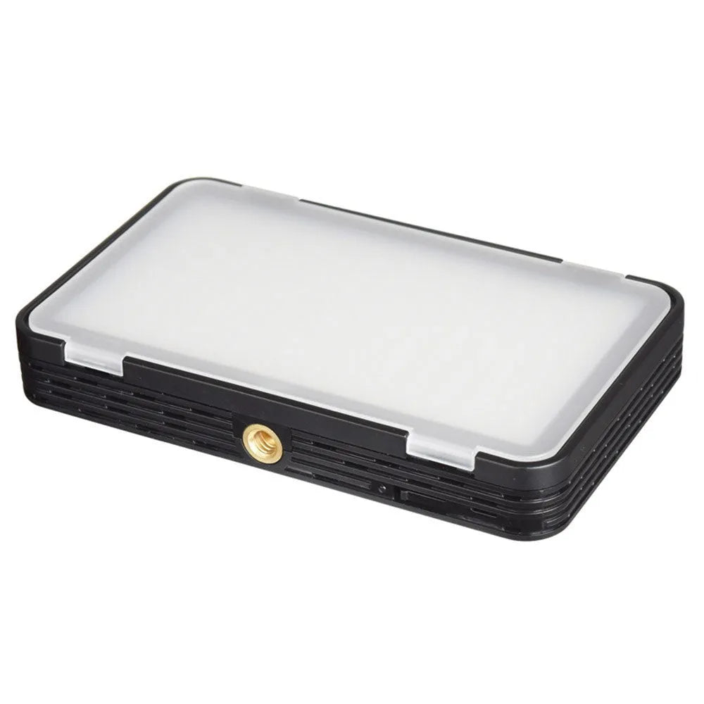 Shenniu M150 ultra-thin silver LED video light panel with 150 beads, shown with L-bracket for phone or camera mounting.