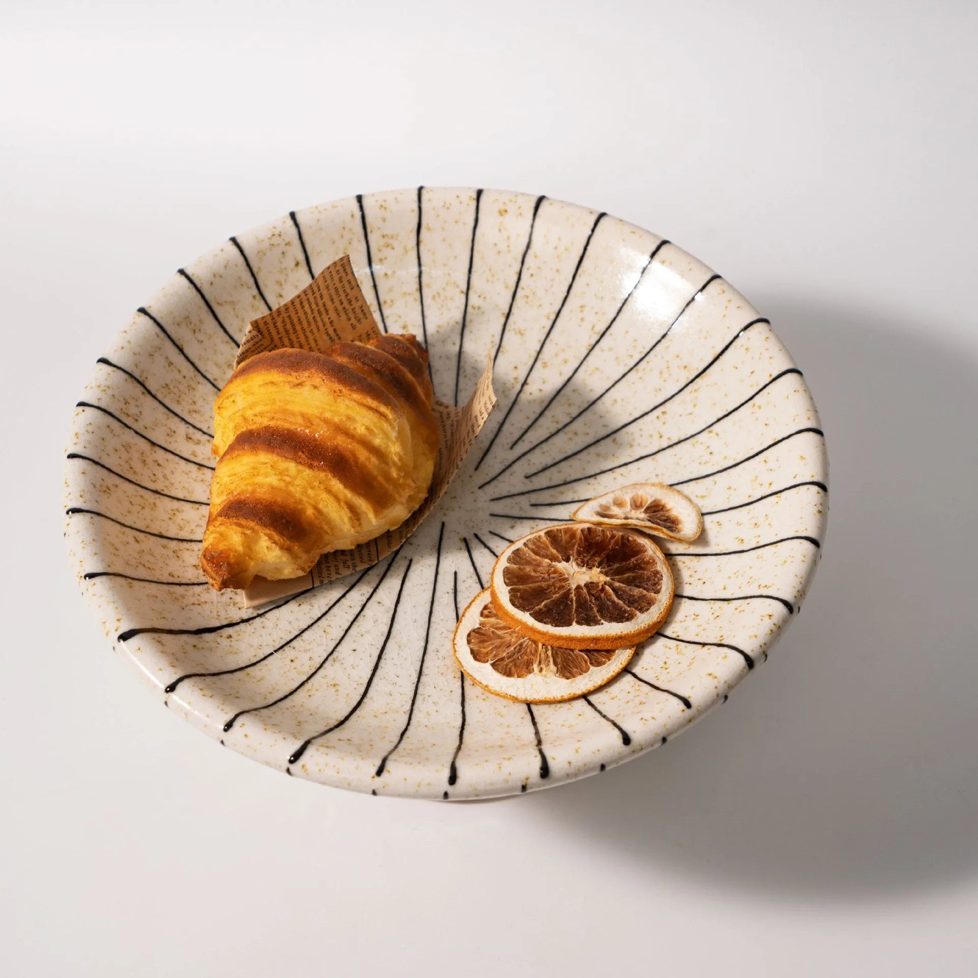 Black and white striped retro fruit dessert plate made from synthetic resin