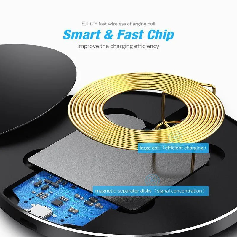 Ultra-thin black square wireless charger with fast 9V QI charging capability