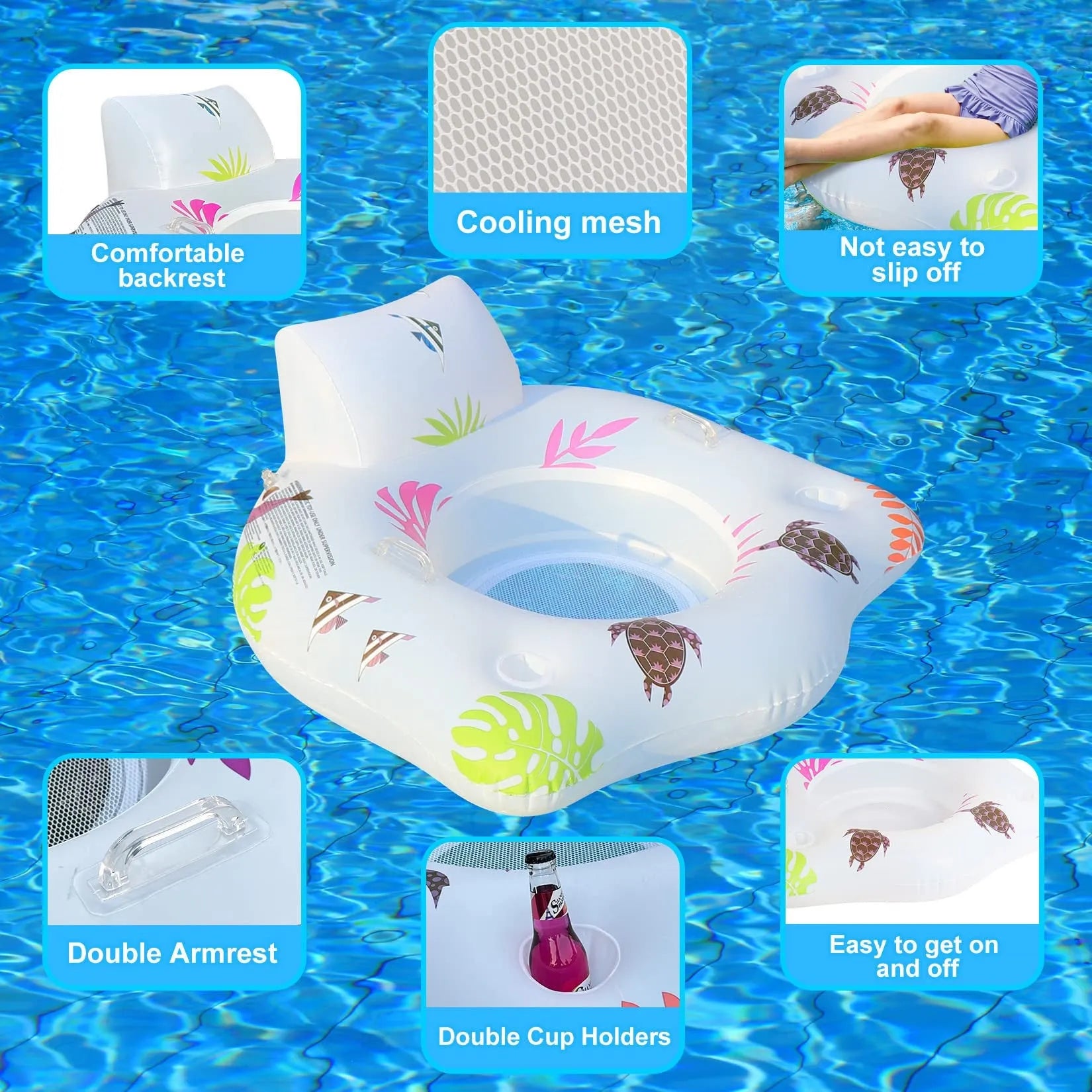 White U-shaped luminous inflatable floating row recliner on water surface