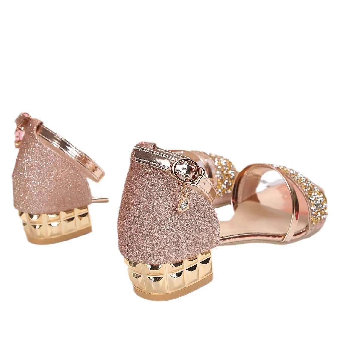 Women's black gold silver rhinestone fish mouth sandals with buckle and rubber sole in sizes 35-43