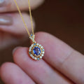 Royal necklace with mixed gem pendant on copper box chain in yellow gold colour