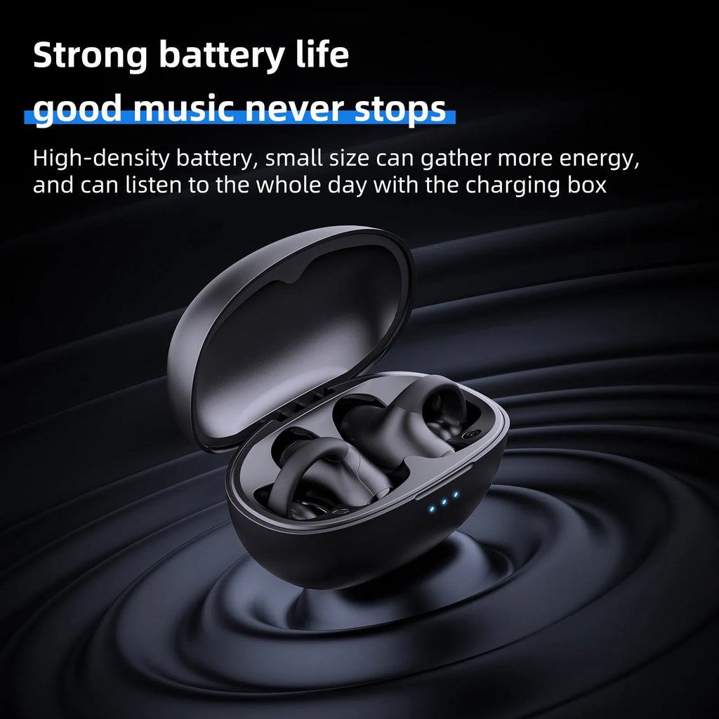 Black T306 wireless clip-on Bluetooth sports headset shown on a grey background.