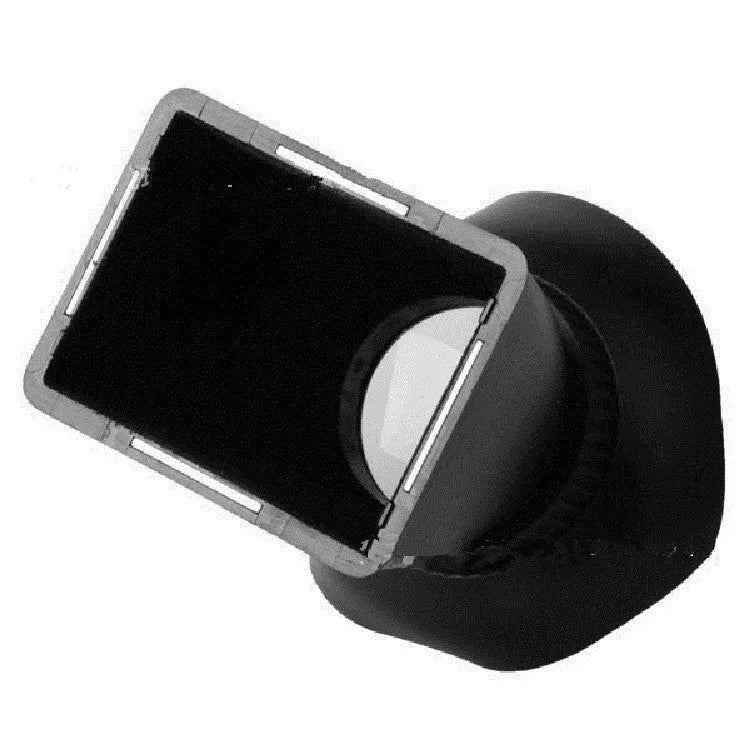 Black camera LCD viewfinder amplifier with 2.8x magnification mounted on a DSLR camera.