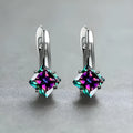 Women's copper earrings with diamond design featuring inlaid zircon in blue, green, and colour options