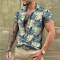 Men's loose fit floral printed short sleeve shirt in polyester fabric for summer casual wear
