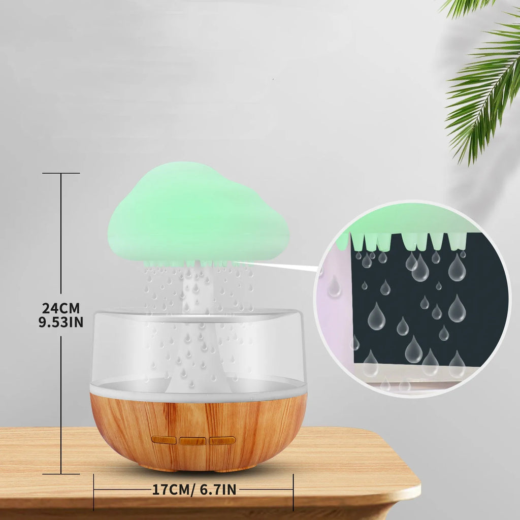 White cloud-shaped humidifier with LED lights and essential oil diffuser