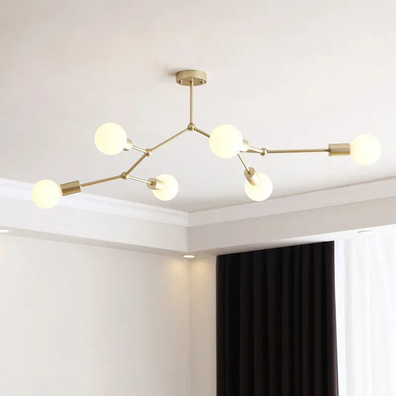 Iron Nordic style ceiling chandelier with multiple light heads in black or white finish.