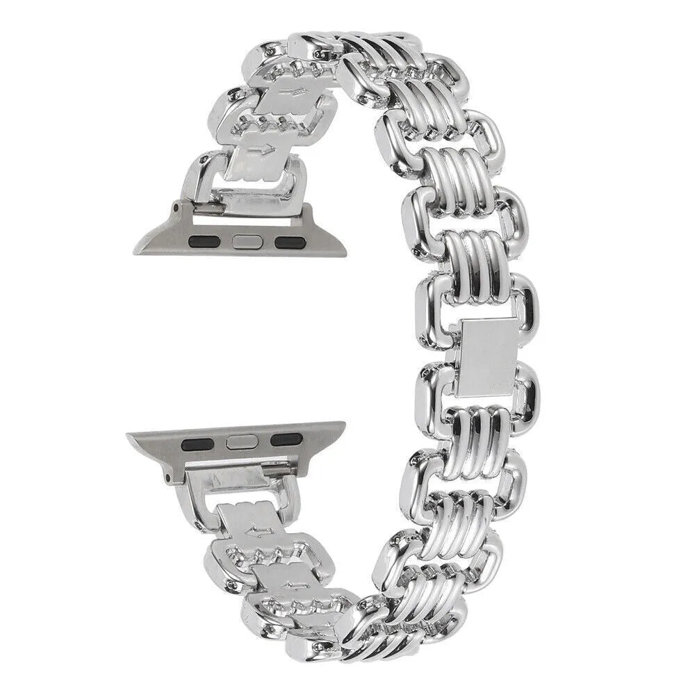 Alloy metal Apple Watch bracelet in silver, black, gold, rose gold, and Starlight colour options