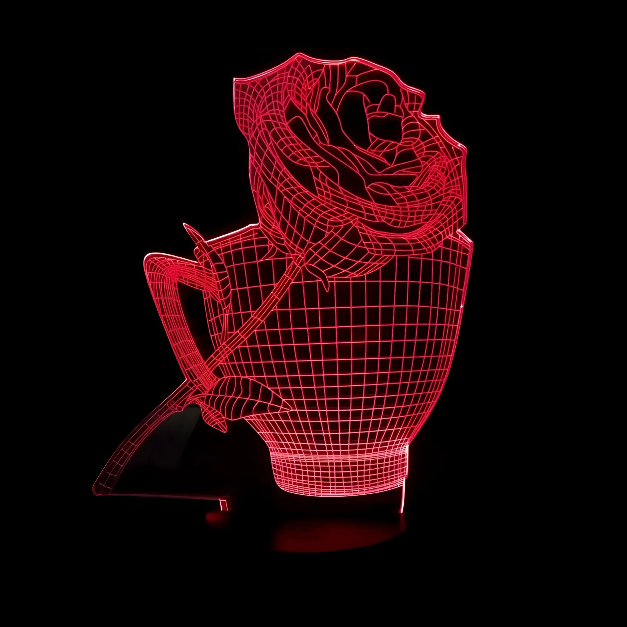 3D rose flower design night light with colour changing LEDs in acrylic panel with ABS base