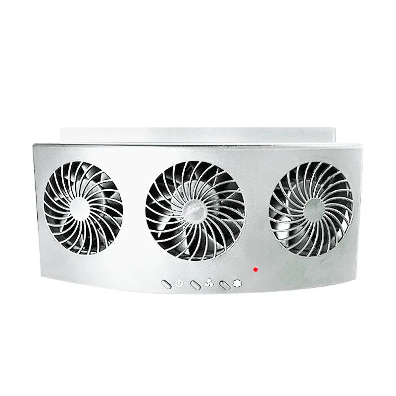 Black and white USB car ventilation fan with ABS plastic housing and 1.5m power cable