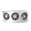 Black and white USB car ventilation fan with ABS plastic housing and 1.5m power cable