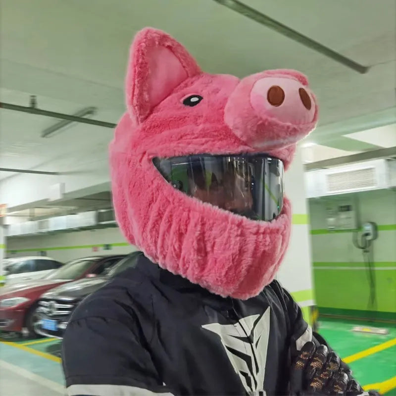 Pink cartoon plush helmet cover for motorcycle helmets made from pv velvet cloth.
