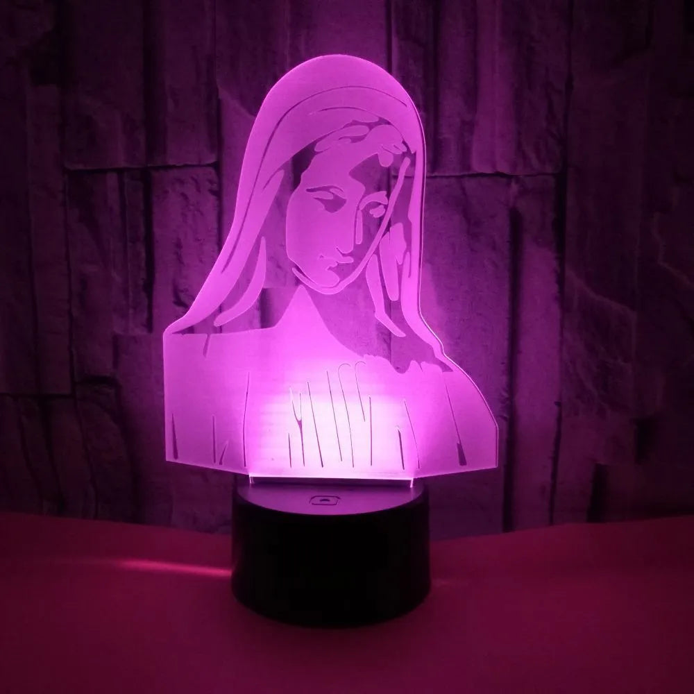 3D LED night light with laser engraved acrylic showing dual ring pattern and colourful illumination