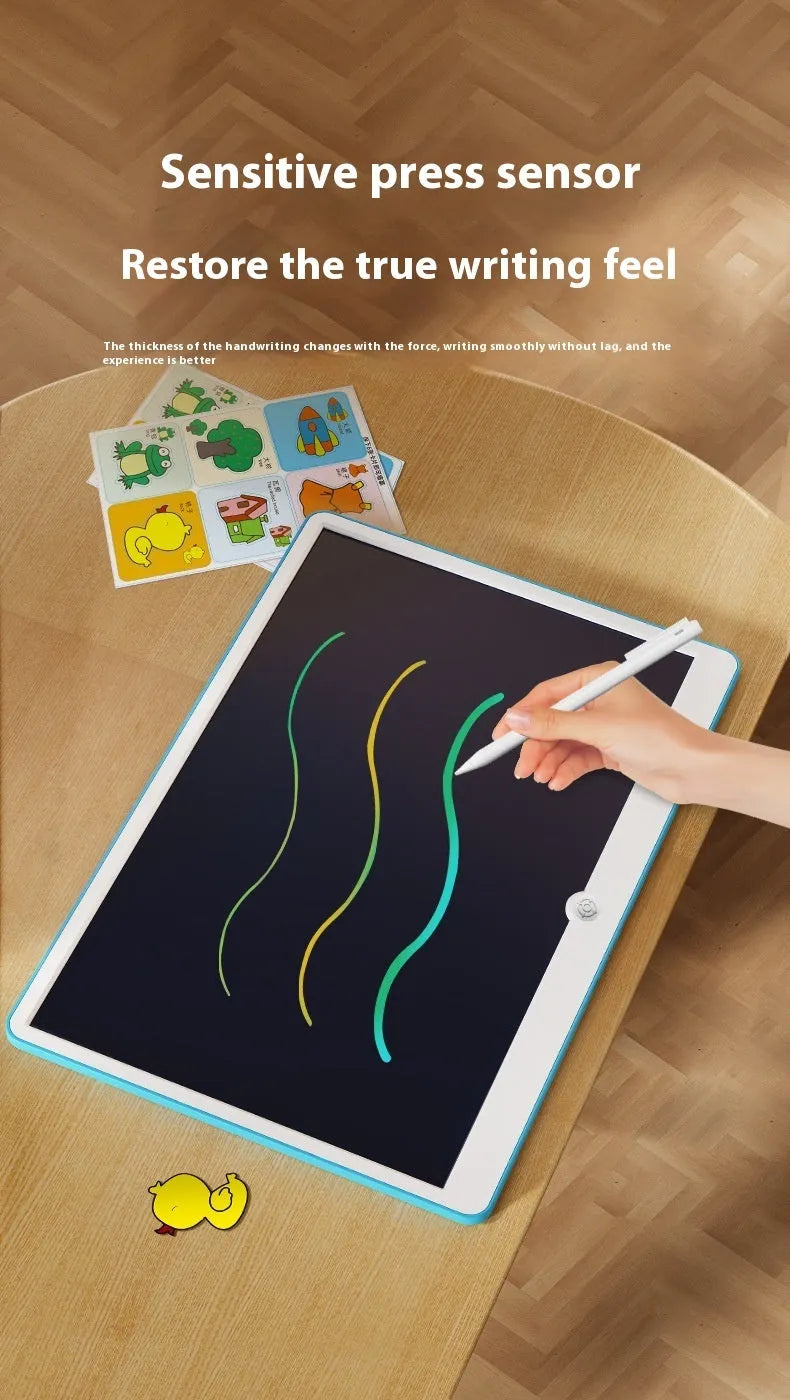 19-inch LCD drawing board for kids in blue and white or pink and white colours.