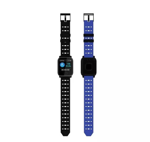 A6 smart bracelet with colour screen and silicone strap in black, blue or orange colours