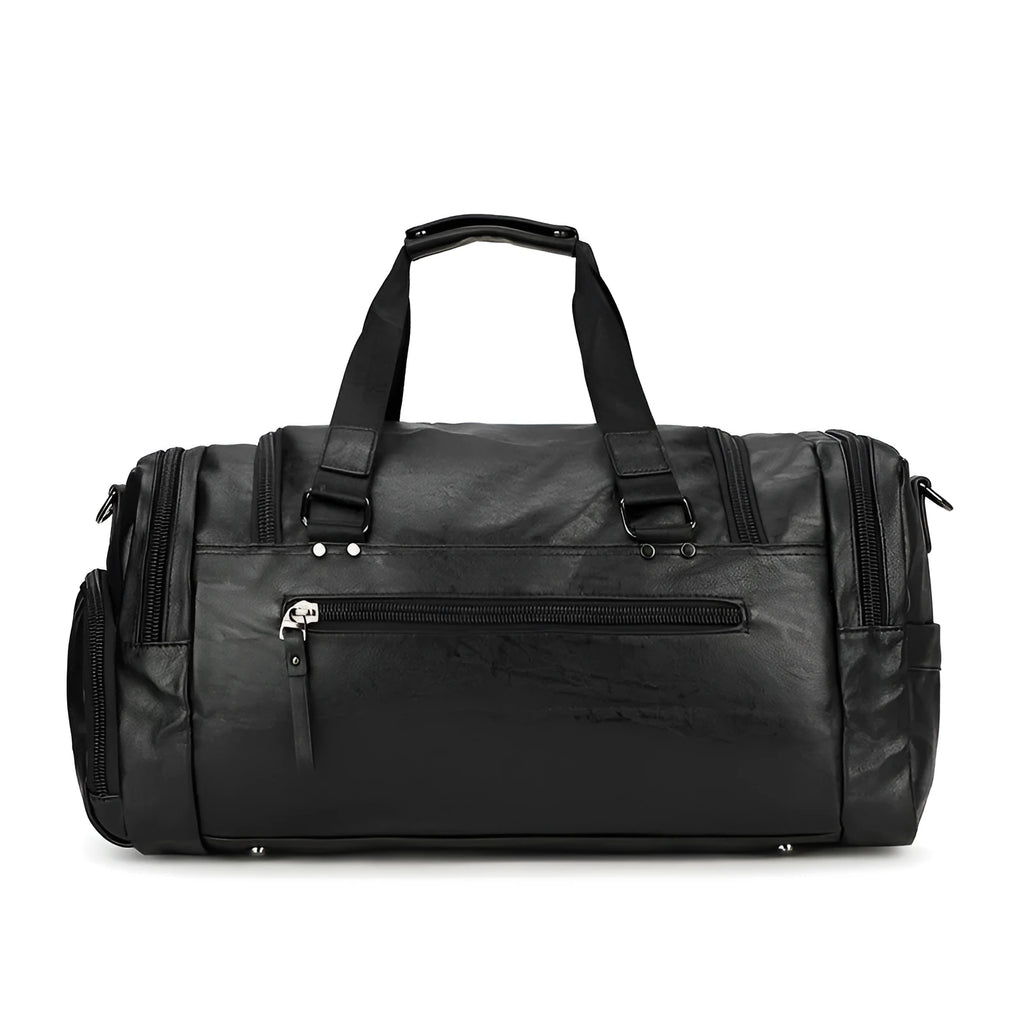 Black travel shoe bag with large 52cm capacity and separate compartment for footwear.