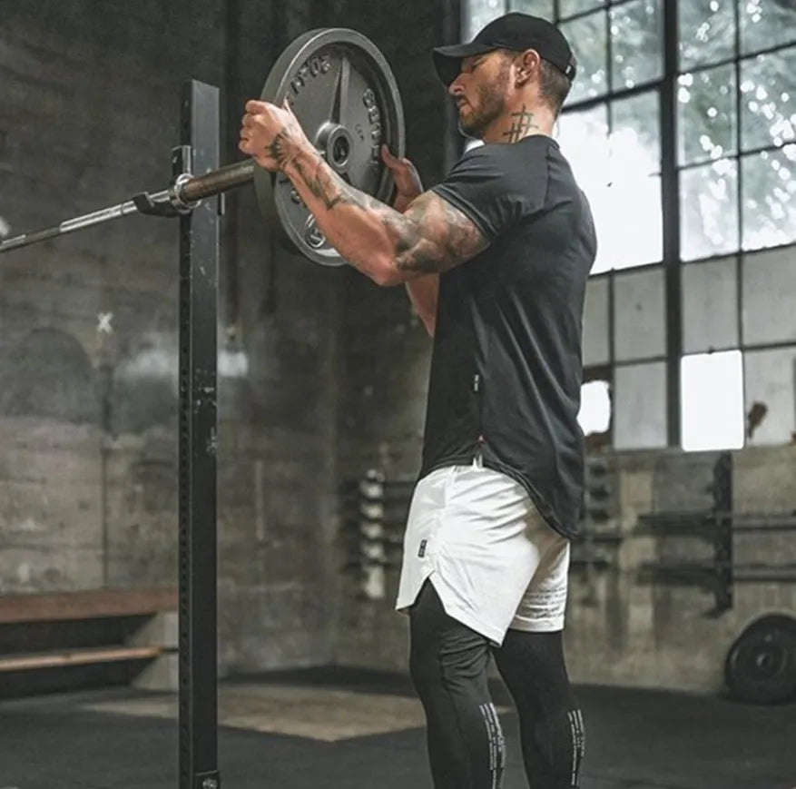 Mens plain and printed cotton-spandex gym shirt in army green, black, white colours