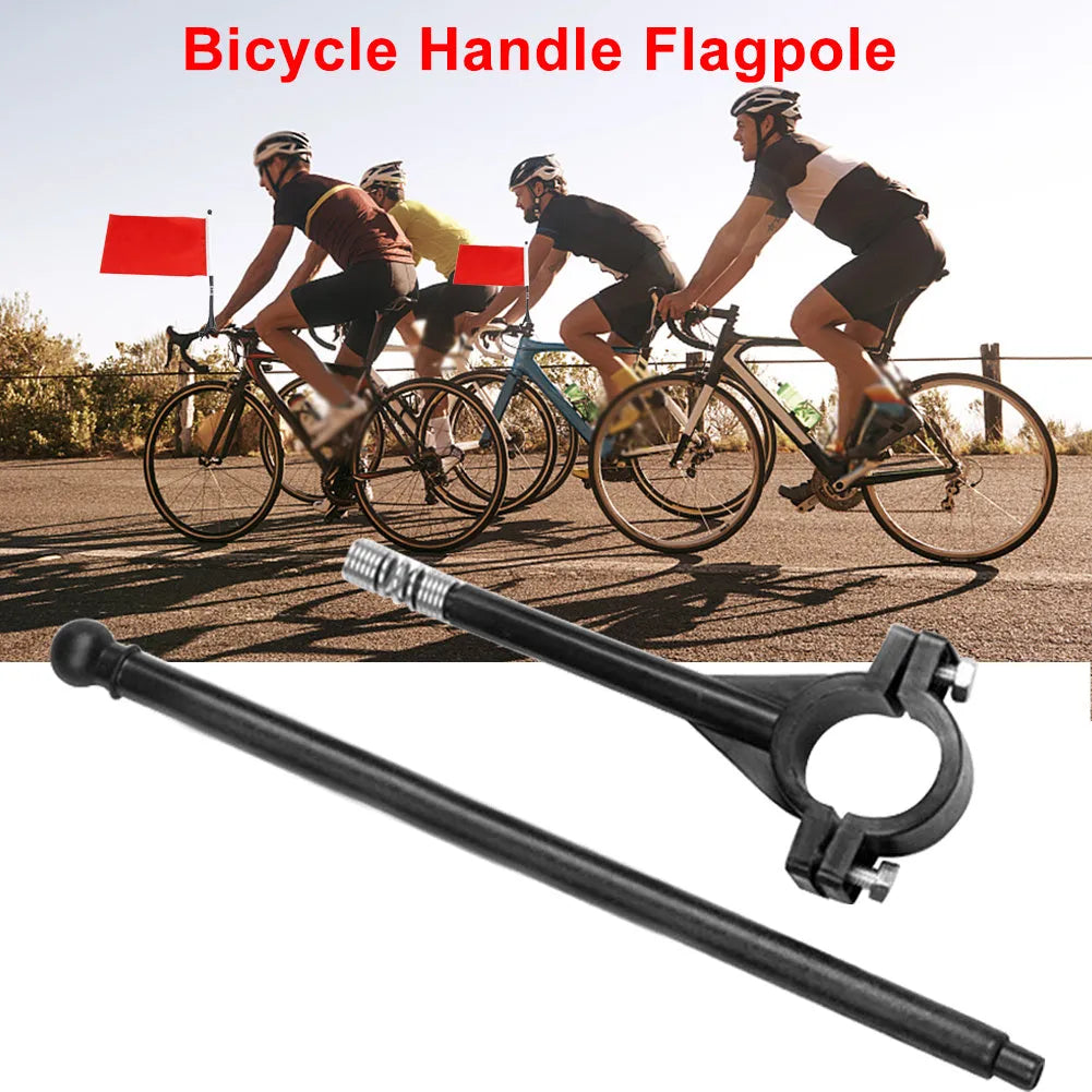 Cycling handlebar flag pole with square polyester flag mounted on bicycle