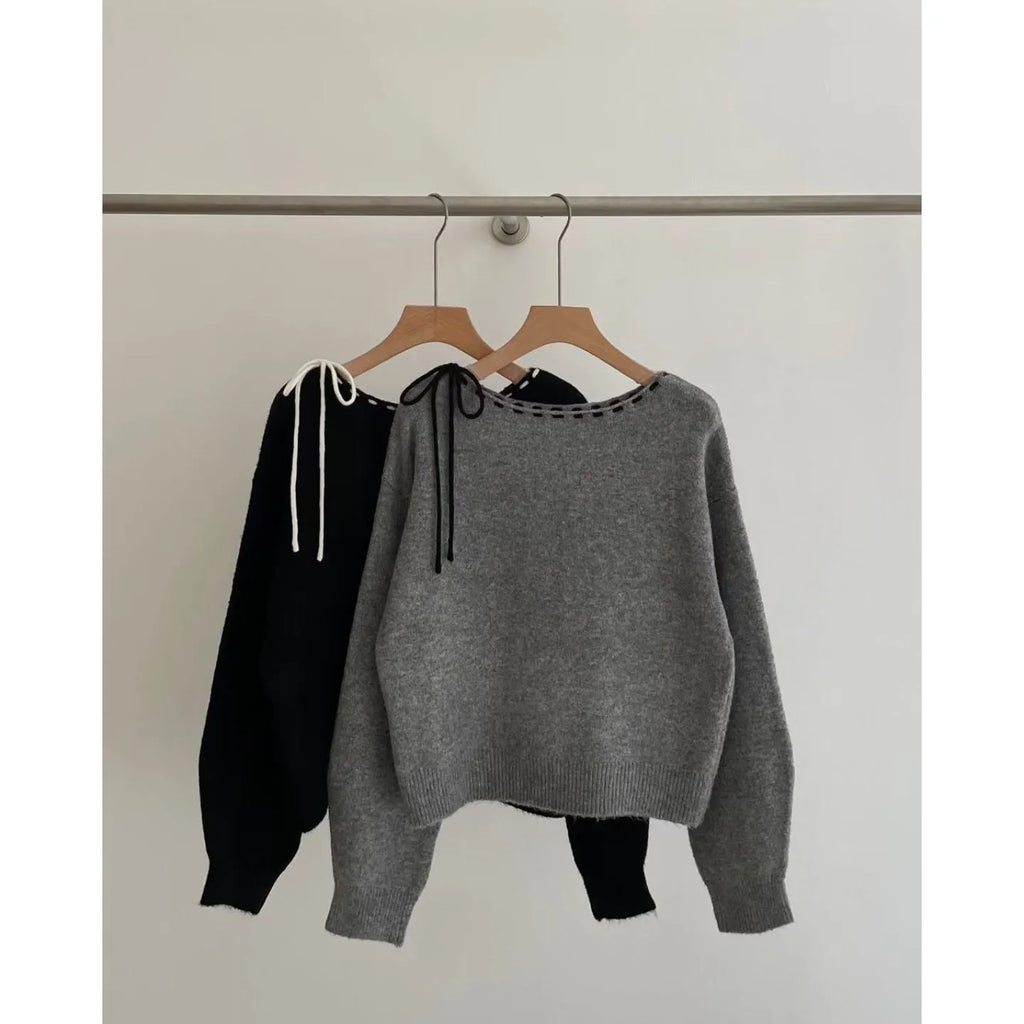 Women's grey loose-fitting knitwear pullover made from regenerated cellulose fibre