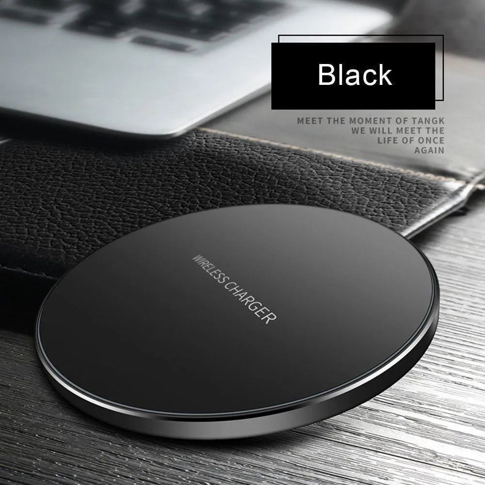 Ultra-thin black square wireless charger with fast 9V QI charging capability