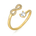 Geometric diamond-cut letter ring with zircon inlay, shown in gold, rose gold, and silver.