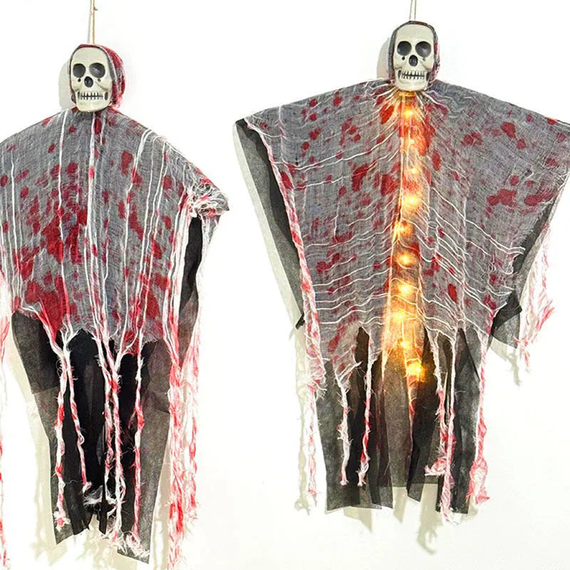 Plastic luminous skull hanging ghost Halloween decoration with blood-dyed colour for outdoor displays