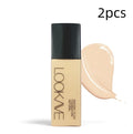 LOOKAVE Matte Liquid Foundation bottle in six shade options with waterproof and brightening properties