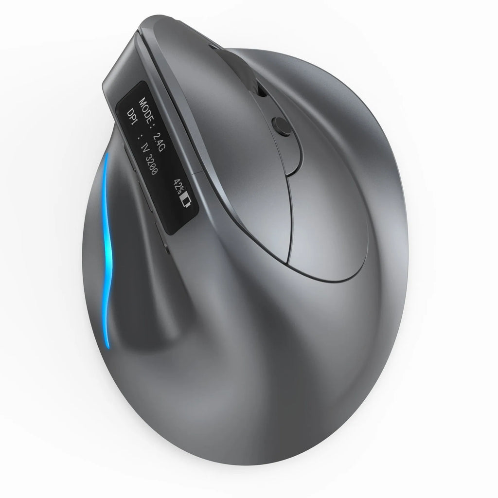 Grey Bluetooth vertical mouse with self-charging for laptop computers