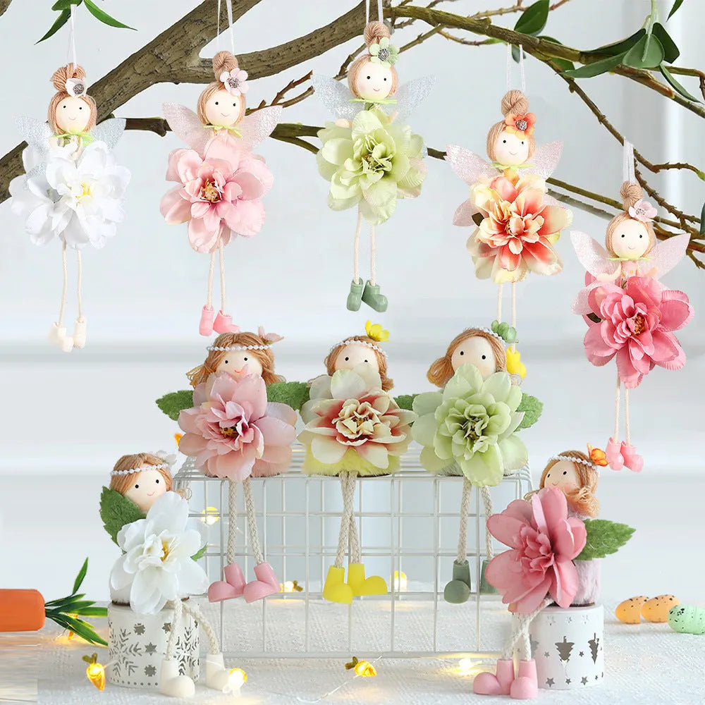 FARCENT cloth Easter elf pendant with flower angel girl design in dark pink, pink, green, and yellow colour options.