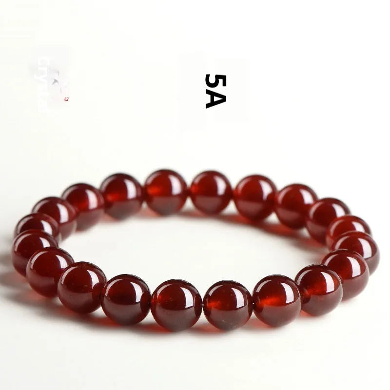 Natural orange red garnet ball crystal bracelet with traditional ruyi charm in retro style