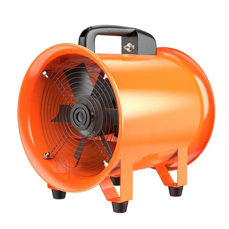 8 inch titanium steel industrial axial flow fan with attached air duct for ventilation.