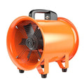 8 inch titanium steel industrial axial flow fan with attached air duct for ventilation.