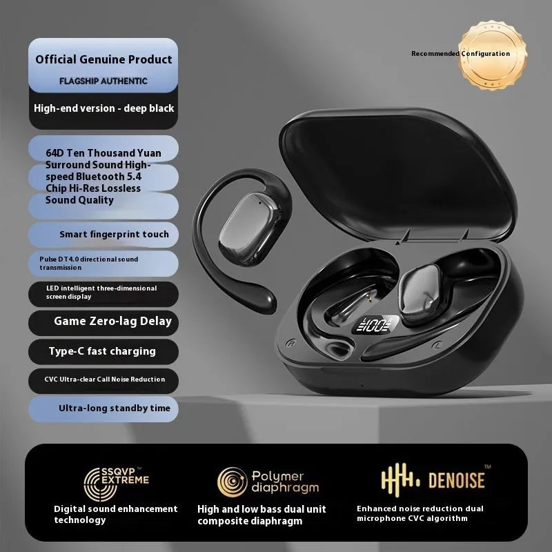 Creative design ear-mounted headphones with digital display in skin colour, black, or white options