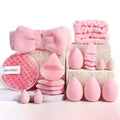 Hydrophilic non-latex beauty tool combination set for makeup and face washing in pink, brown, and purple colours