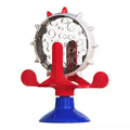Blue interactive pet puzzle toy with spinner and suction cup base for cats and small dogs.
