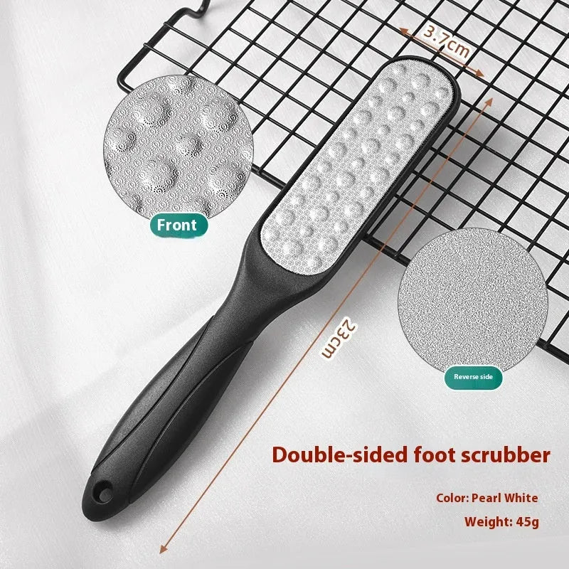 Stainless steel double-sided foot grinder for hard skin removal in black and white colour options