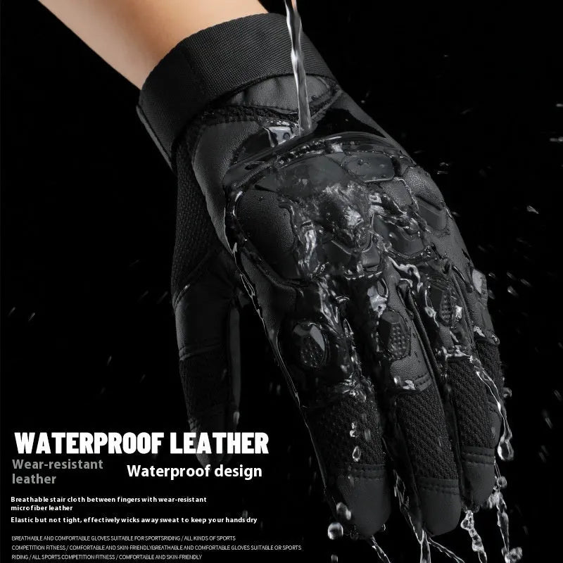 Men's black tactical training gloves with touch screen fingertips shown on hands