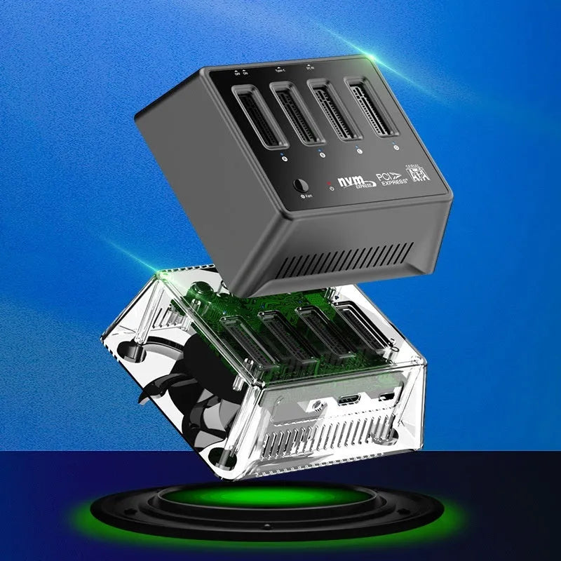 M2 dual protocol SSD base enclosure with aluminium alloy housing measuring 90x78x34mm