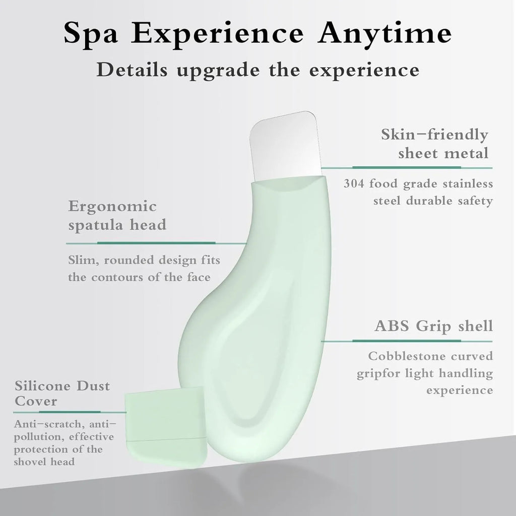 Stainless steel blackhead scraper tool with a non-slip handle for facial pore cleaning.
